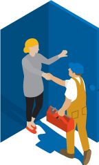 Illustration of a friendly expert shaking hands with a new client